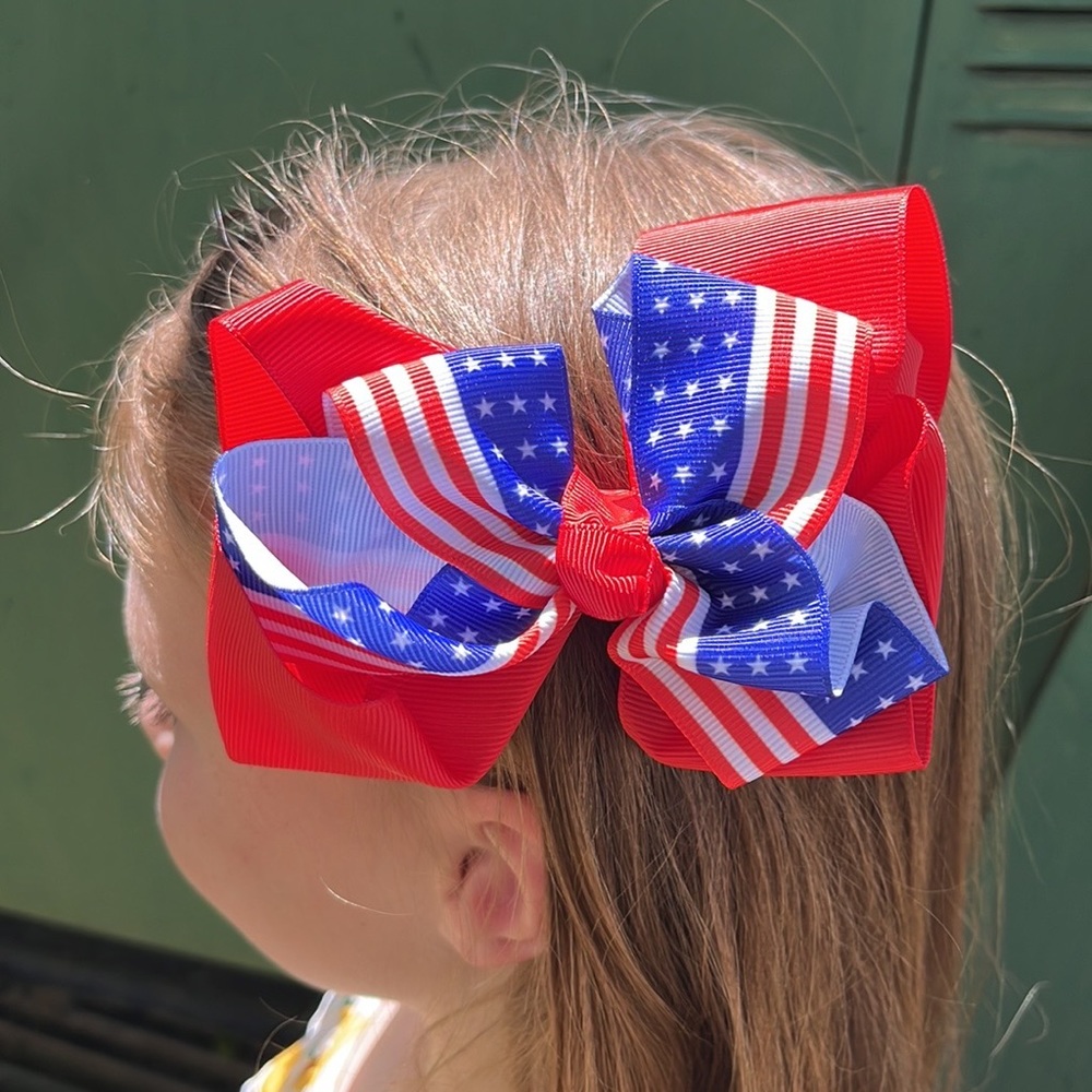 2 Handmade Red Patriotic Americana Hair Bows - Picture 5 of 12
